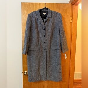Talbots Long Coat Gray Herringbone Lined Lightweight Acrylic NWT Vintage 16W